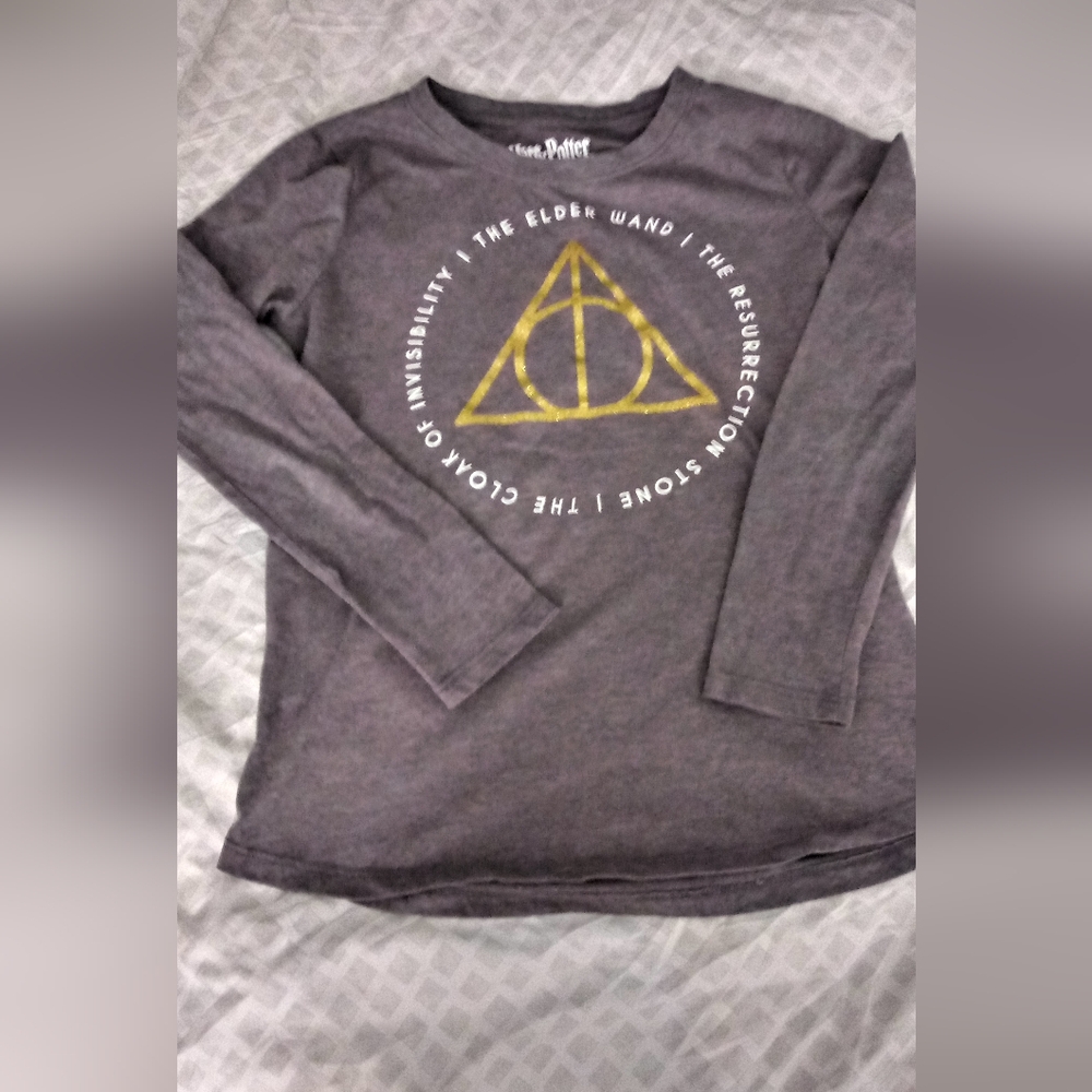 Harry Potter Long Sleeve Shirt/Gray w Graphic Words/Size 10-12 (Boys)